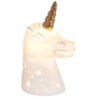 Kids Unicorn Night Light White Ceramic Gold Coloured Horn