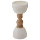 Premier Housewares Sena Candle Holder With Decorative Stem - Marble/Mango Wood White