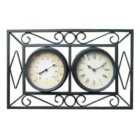 Charles Bentley Ornate Metal Wall Mounted Clock with Thermometer - Black