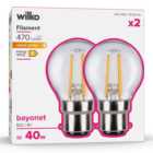 Wilko 2 pack Bayonet B22/BC 470lm LED Filament Round Light Bulb Non Dimmable