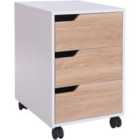 Zennor Izar 3 Draw Filing Cabinet with Wheels - Oak/White