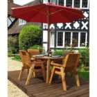 Charles Taylor 4 Seater Round Table Set with Burgundy Cushions, Storage Bag, Parasol and Base