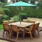Charles Taylor 8 Seater Chair Square Table Set with Green Cushions, Storage Bag, Parasol and Base