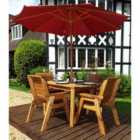 Charles Taylor 4 Seater Rectangular Table Set with Burgundy Cushions, Storage Bag, Parasol and Base