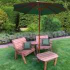 Charles Taylor Grand Twin Angled with Coffee Table and Green Parasol and Cushions