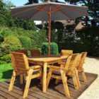 Charles Taylor Six Seater Table Set with Grey Seat Cushions, Parasol and Base