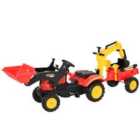 Reiten Kids Pedal Powered Tractor Ride-On with Controllable Excavator - Red/Yellow