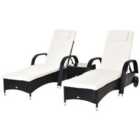 Outsunny Rattan Sun Lounger Set with Side Table - Black