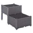 Outsunny Rattan Effect Raised Duo Planter - Brown