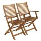 Charles Bentley Wooden Acacia Pair of Outdoor Dining Foldable Armchairs