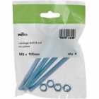 Wilko M8 x 100mm Carriage Bolts and Nuts 4 Pack