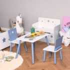 HOMCOM 3 Pieces Kids Table And Chairs Dining Set Wood Legs Safe Corners Stars Blue And White