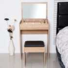 HOMCOM Two Piece Dressing Table Set With Padded Stool Flip Up Mirror Natural Wood Grain Effect