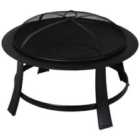 Outsunny Fire Pit with Mesh Cover and Poker - Black