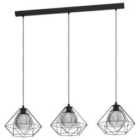 3 Light Caged Fitting With Smoked Black Glass