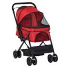PawHut Pet Foldable Stroller/Travel Carriage with Reversible Handle - Red