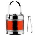Stainless Steel/Hammered Red Band Ice Bucket With Tongs - Red