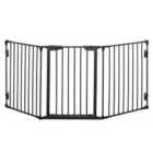 PawHut Pet Safety Gate & 3-Panel Playpen For Fireplace & Christmas Tree W/ Metal Fence - Black