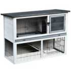 Pawhut 2-Tier Wooden Small Rabbit Hutch w/Ramp and Outdoor Run - Grey