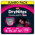 Huggies DryNites Girls Pyjama Pants, 8-15 Yrs (27-57kg) Jumbo Pack 13 per pack