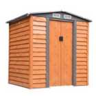 Outsunny 6' 5'' x 5' 2''Metal Wood Effect Apex Storage Shed w/ Sliding Door - Brown
