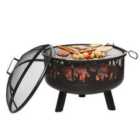Outsunny 2-In-1 Outdoor Fire Pit & Firewood For BBQs &Heater - Black