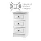 Ready Assembled Lisbon Three Drawer Bedside Cabinet White With Wireless Charging