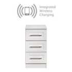 Ready Assembled York 3 Drawer Bedside Cabinet With Integrated Wireless Charging White Ash