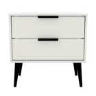Ready Assembled Hirato 2 Drawer Lamp Table White Black Wood Legs