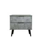 Ready Assembled Hirato 2 Drawer Lamp Table Pewter Black Wood Legs