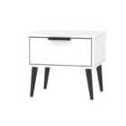 Ready Assembled Hirato 1 Drawer Lamp Table White Black Wood Legs