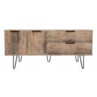 Ready Assembled Hirato Wide Sideboard Vintage Oak Effect With Black Metal Hairpin Legs