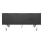 Ready Assembled Hirato Wide Sideboard Graphite With Black Metal Hairpin Legs