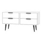 Ready Assembled Hirato 4 Drawer Low Sideboard White Black Wood Legs