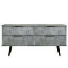 Ready Assembled Hirato 4 Drawer Low Sideboard Pewter Black Wood Legs