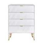 Ready Assembled Hirato 4 Drawer Chest Marble Gold Metal Legs
