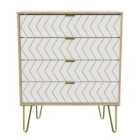 Ready Assembled Hirato 4 Drawer Chest White Bardolino Gold Metal Hairpin Legs