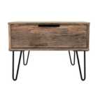 Ready Assembled Hirato Large Bedside Cabinet Vintage Oak With Black Metal Hairpin Legs