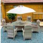 Flamingo 6 Reclining Chair Dining Set with 1.4m Round Table Parasol & Base - Natural / Taupe