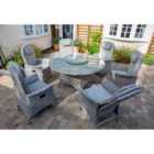 Flamingo 6 Reclining Chair Dining Set with 1.4m Round Table Parasol & Base - Grey / Blue