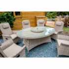 Flamingo 6 Reclining Chair Dining Set with 1.45m x 2.1m Oval Table Parasol & Base - Natural / Taupe