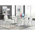 Furniture Box Renato 120cm High Gloss Extending Dining Table and 6 x White Corona Silver Leg Chairs