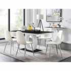 Furniture Box Giovani 6 Seater Black Dining Table And 6 x White Corona Silver Leg Chairs