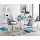 Furniture Box Giovani Grey White High Gloss And Glass Large Round Dining Table And 6 x Elephant Grey Corona Silver Chairs Set