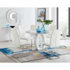 Furniture Box Giovani Grey White High Gloss And Glass Large Round Dining Table And 6 x White Lorenzo Chairs Set