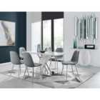 Furniture Box Sorrento White High Gloss And Stainless Steel Dining Table And 6 x Elephant Grey Corona Silver Dining Chairs