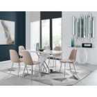 Furniture Box Sorrento White High Gloss And Stainless Steel Dining Table And 6 x Cappuccino Grey Corona Silver Dining Chairs