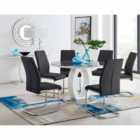 Furniture Box Giovani Grey White High Gloss And Glass Large Round Dining Table And 4 x Black Lorenzo Chairs Set