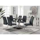 Furniture Box Florini Black Glass And Chrome Metal Dining Table And 6 x Black Lorenzo Dining Chairs Set
