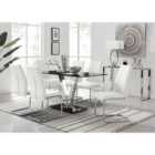 Furniture Box Florini Black Glass And Chrome Metal Dining Table And 4 x White Lorenzo Dining Chairs Set